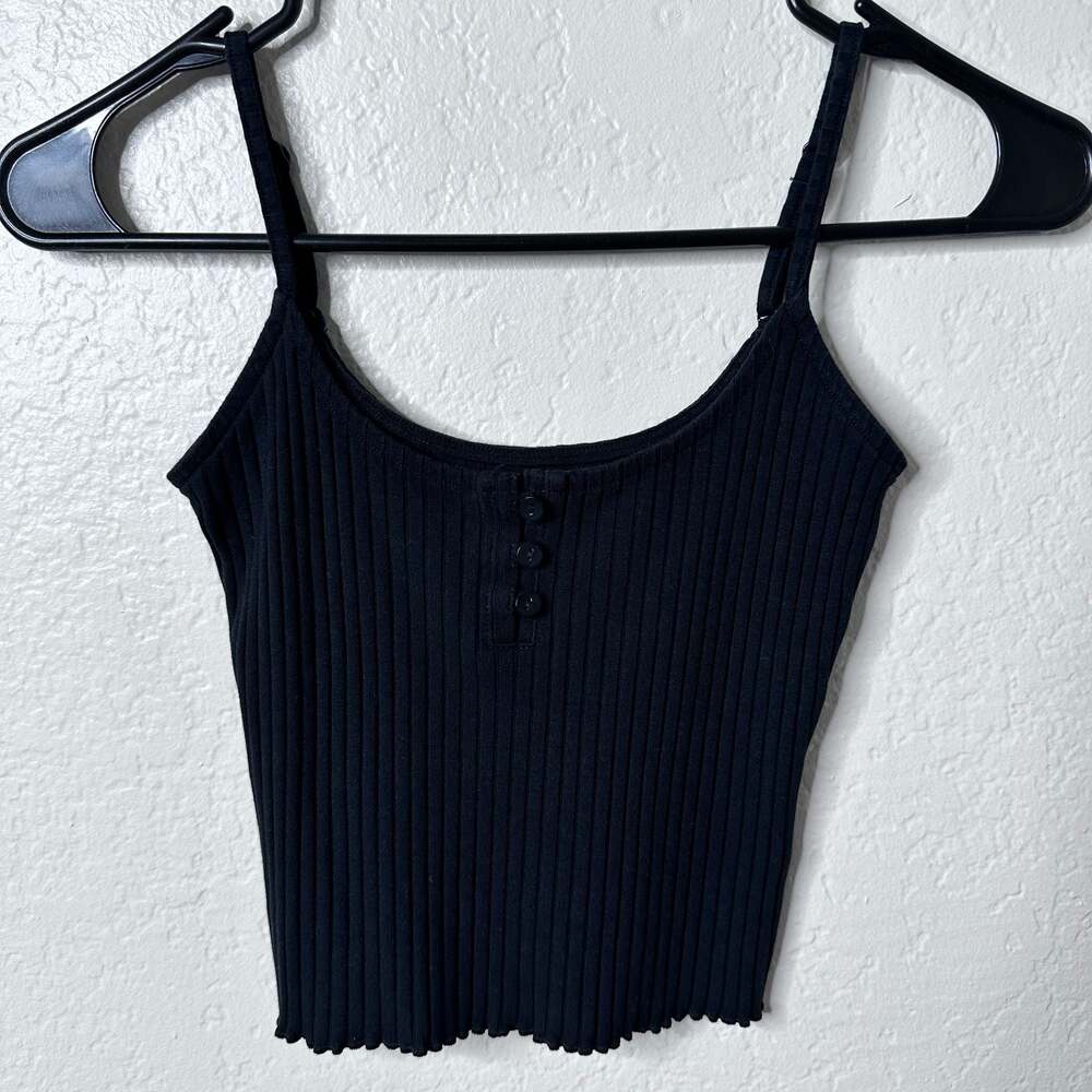 American Eagle Women's Black Ribbed Cropped Cami Tank Top - XS
